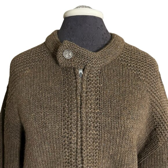 Vintage Brown Cardigan Women's Large Wool Knit Sweater Zip Front Long Sleeve - Picture 2 of 7